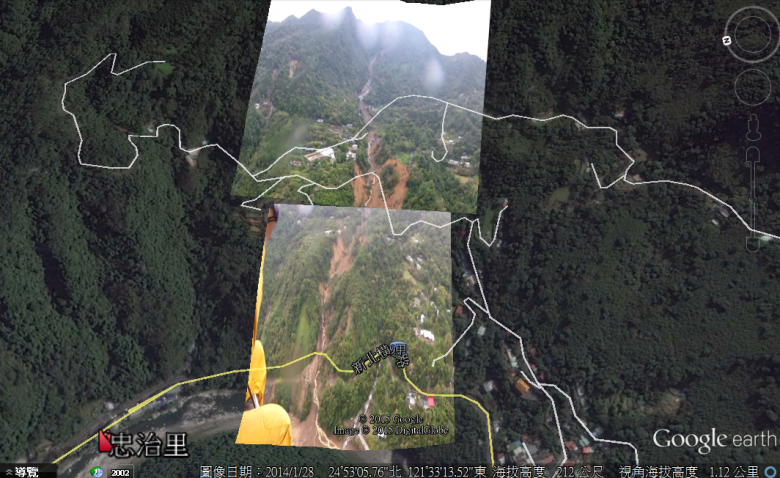 烏來忠治里的崩塌分析，與道路建設不無關係。（圖/水保局提供）