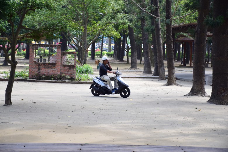 隨處都能看見民眾私自將摩托車騎入台南公園。（圖／潘子祁攝）