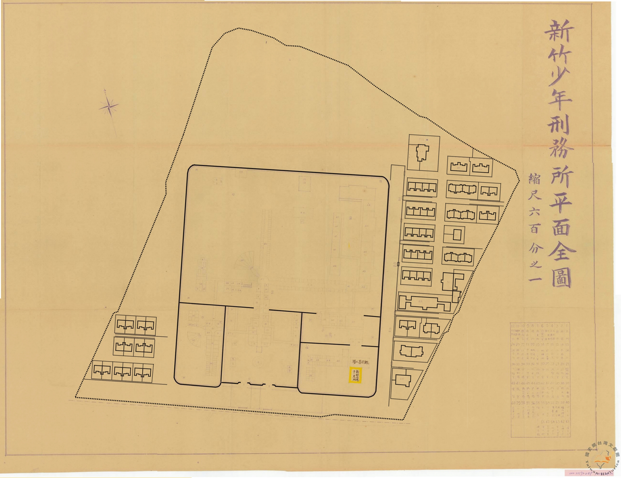 約莫1944年的總督府檔案地圖，由本文作者重新描繪了建築單元