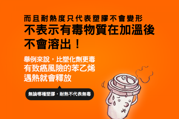 而且耐熱度只代表塑膠不會變形，不表示有毒物質在加溫後不會溶出！