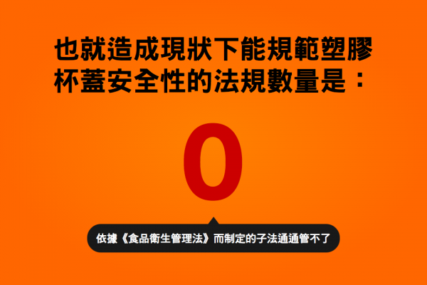 也就造成現狀下能規範塑膠杯蓋安全性的法規數量是：0