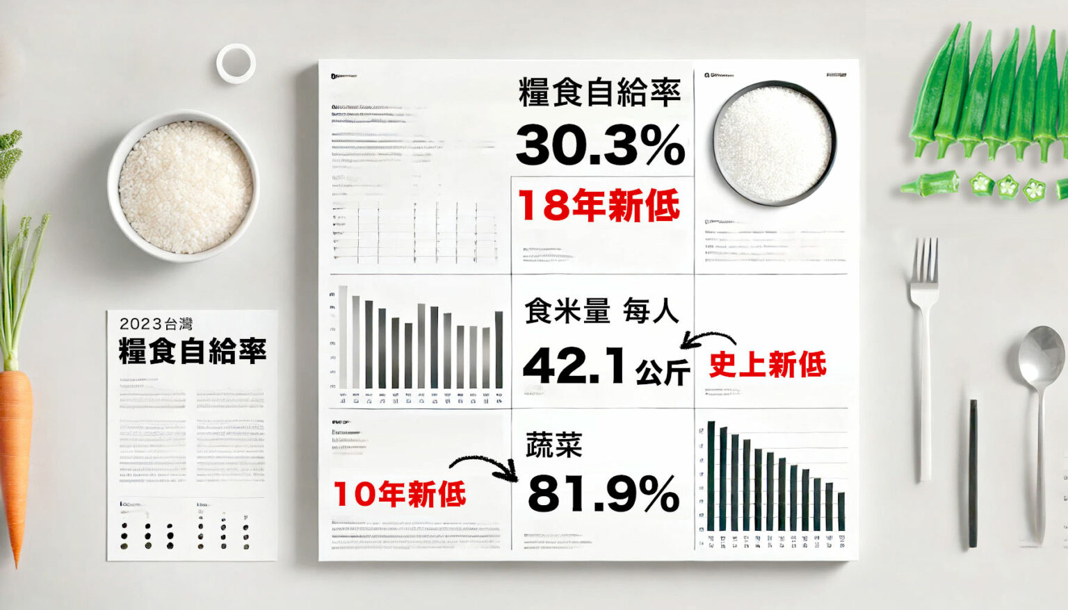 2023糧食年報01》糧食自給率30.3％，18年最低，蔬菜自給10年最低（2024公布） | 上下游新聞