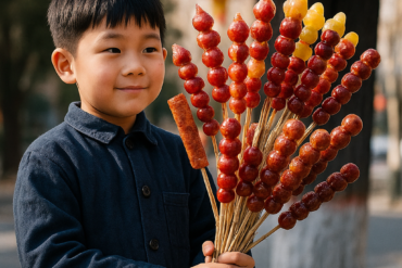 讀小四、小五的暑假，我總會沿街兜售李子糖葫蘆。（圖／ChartGPT生成）