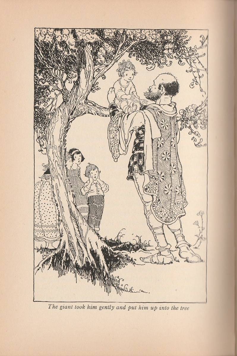 王爾德〈自私的巨人〉插圖(包子逸翻拍自《Happy Holidays》(1921),Gertrude Kay插圖。)